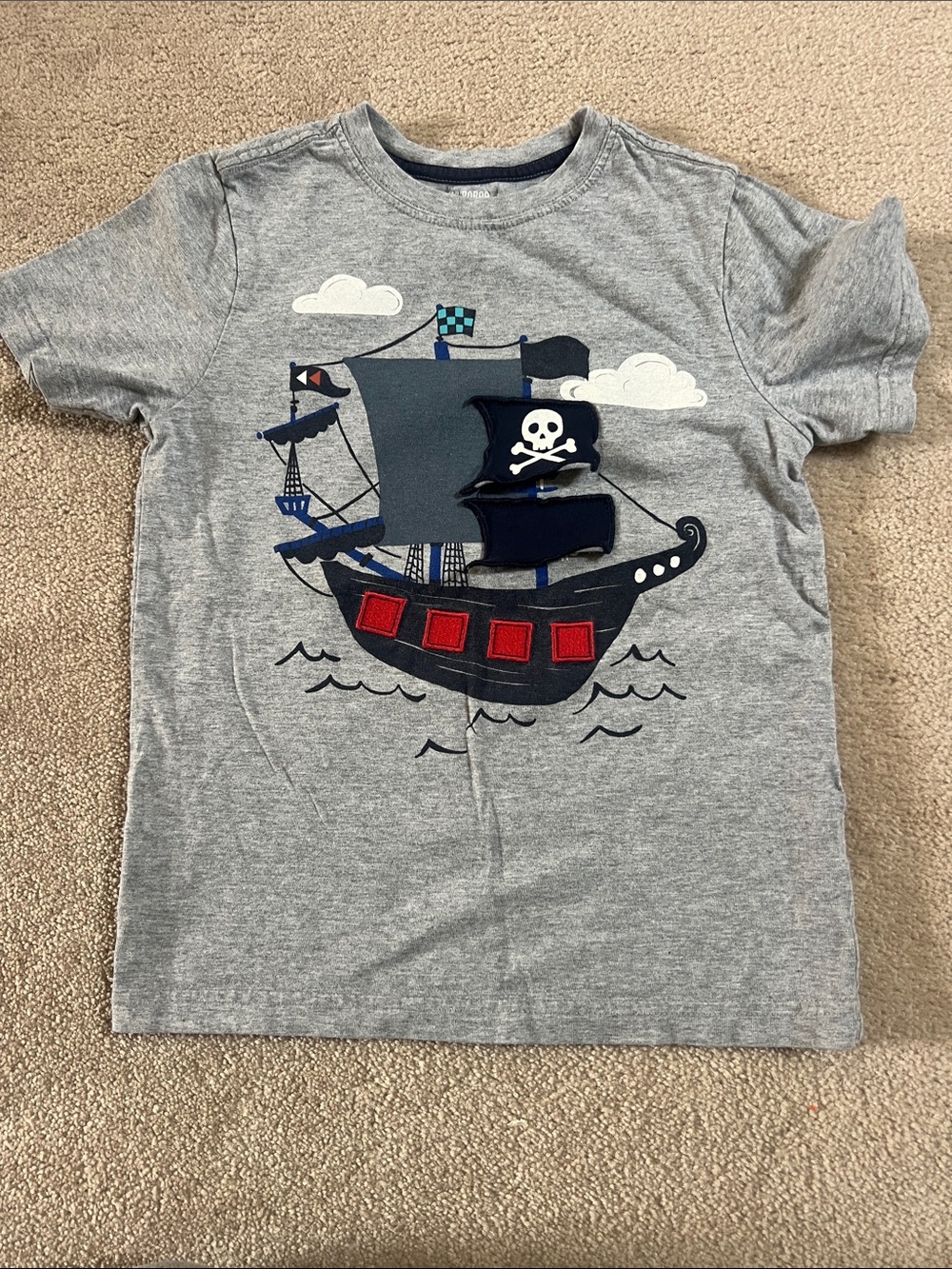 Gymboree Grey Pirate Ship Graphic Tee with Red Accents